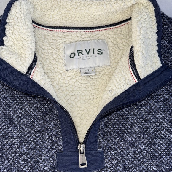 Orvis Quarter Zip Sherpa Lined Pullover Heavy Sweater Blue Super Soft‎ Men's L - Picture 4 of 13